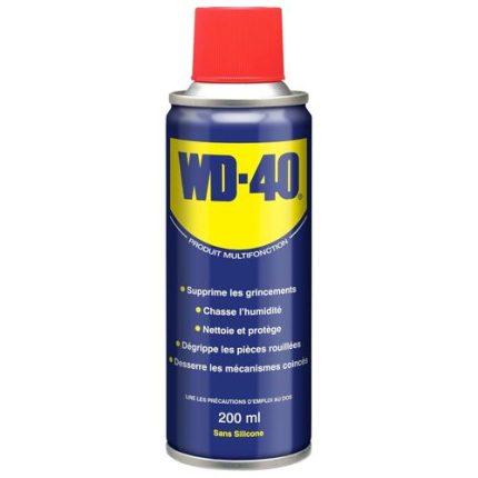 WD40 Multi-Use Product protects metal from rust and corrosion, penetrates stuck parts, displaces moisture and lubricates almost anything. 200ml