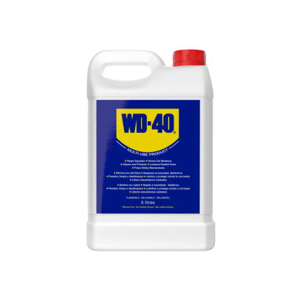 WD40 Multi-Use Product 5L with Spray Bottle protects metal from rust and corrosion, penetrates stuck parts, displaces moisture and lubricates almost anything.